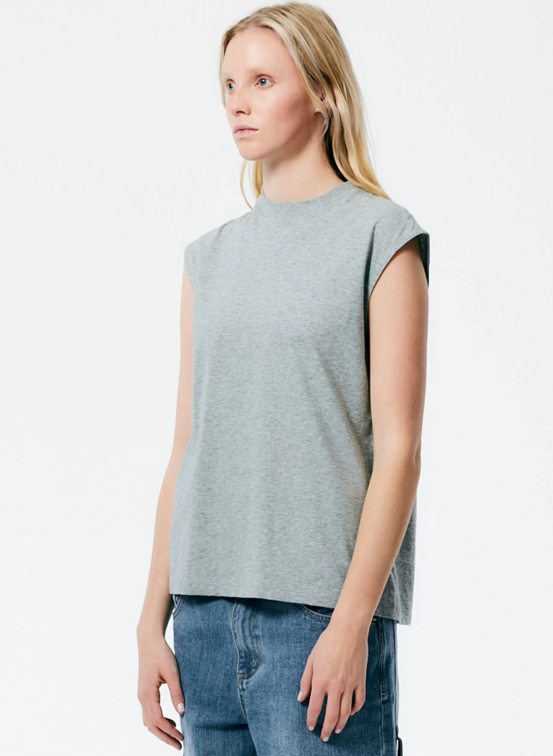 Tibi Tops | Fundamentals - WOFs-Mock Neck Sleeveless T-Shirt