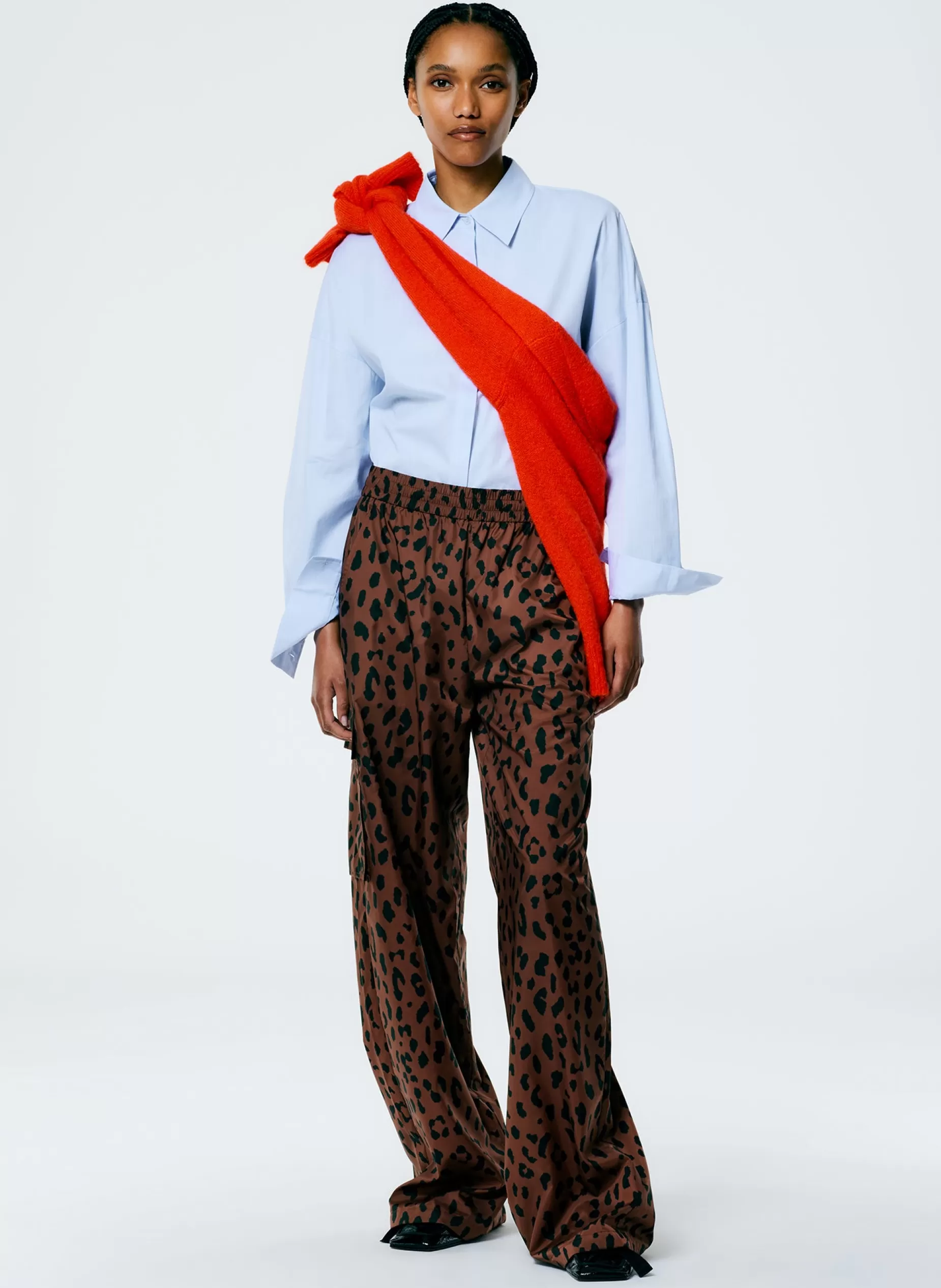 Tibi Pants & Shorts-Recycled Sporty Nylon Cheetah Wide Leg Pull On Pant